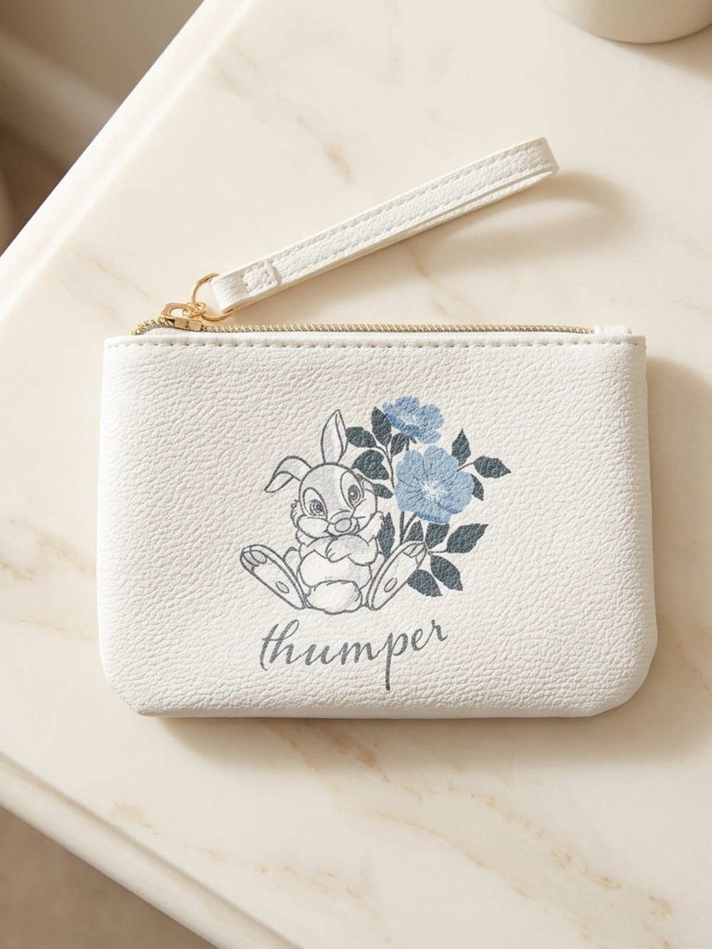 White Thumper Floral Wristlet Pouch